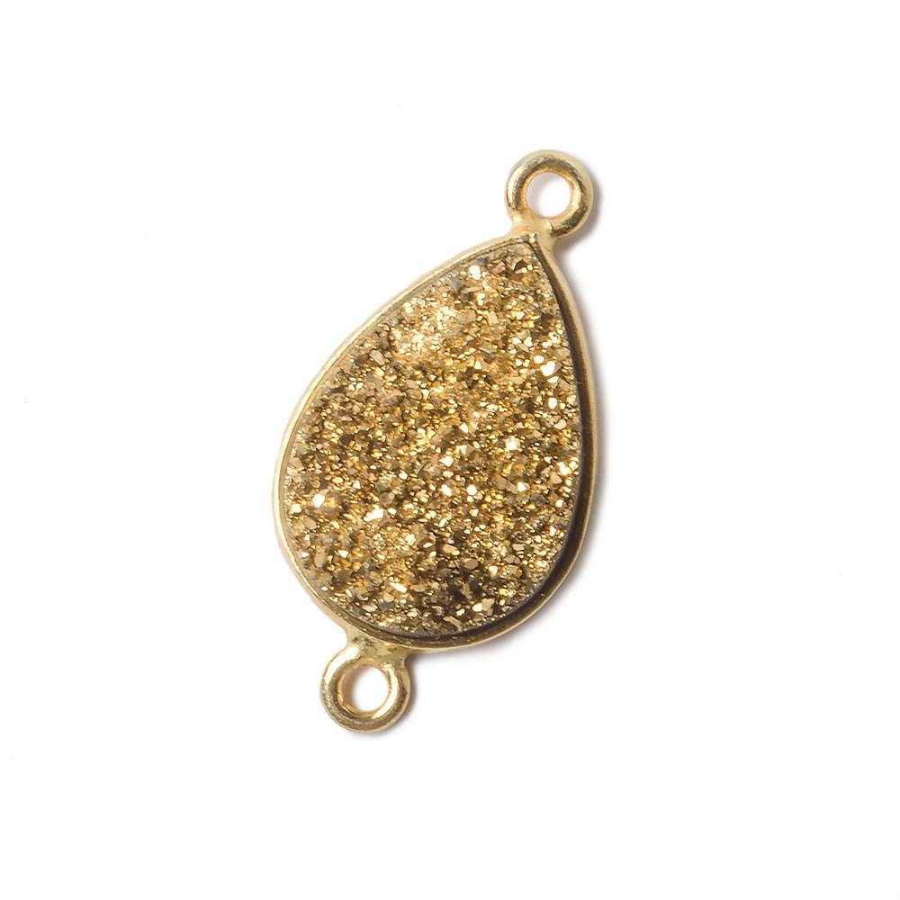 15x11mm Vermeil Bezel Metallic Gold Drusy Pear Connector 1 piece