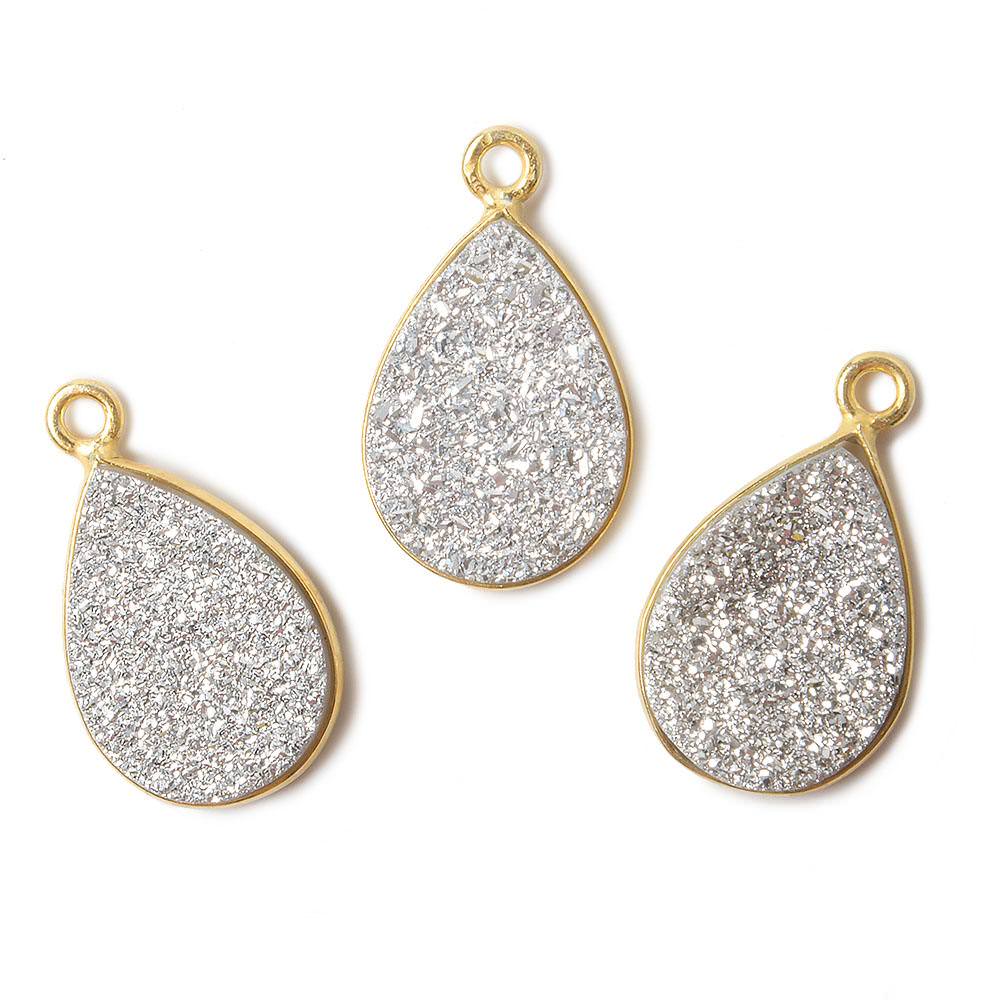 15x11mm Vermeil Bezel Metallic Silver Drusy Pear Pendant 1 piece