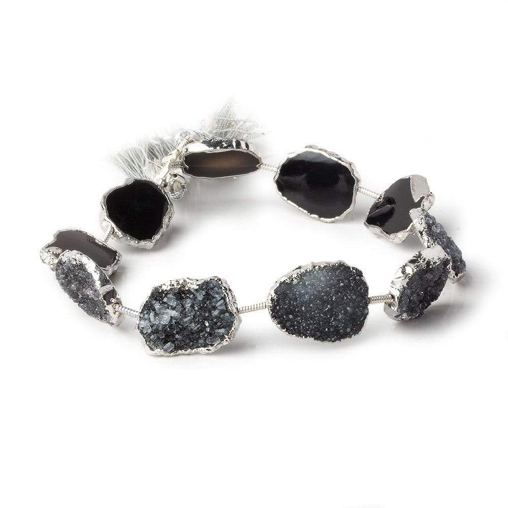 15x12-16x13mm Silver Leafed Black Drusy Strand 8 inch 10 pieces