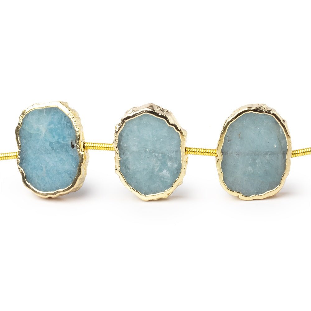 15x12-17x13mm Gold Leaf Aquamarine Plain Slice Strand 11 Beads