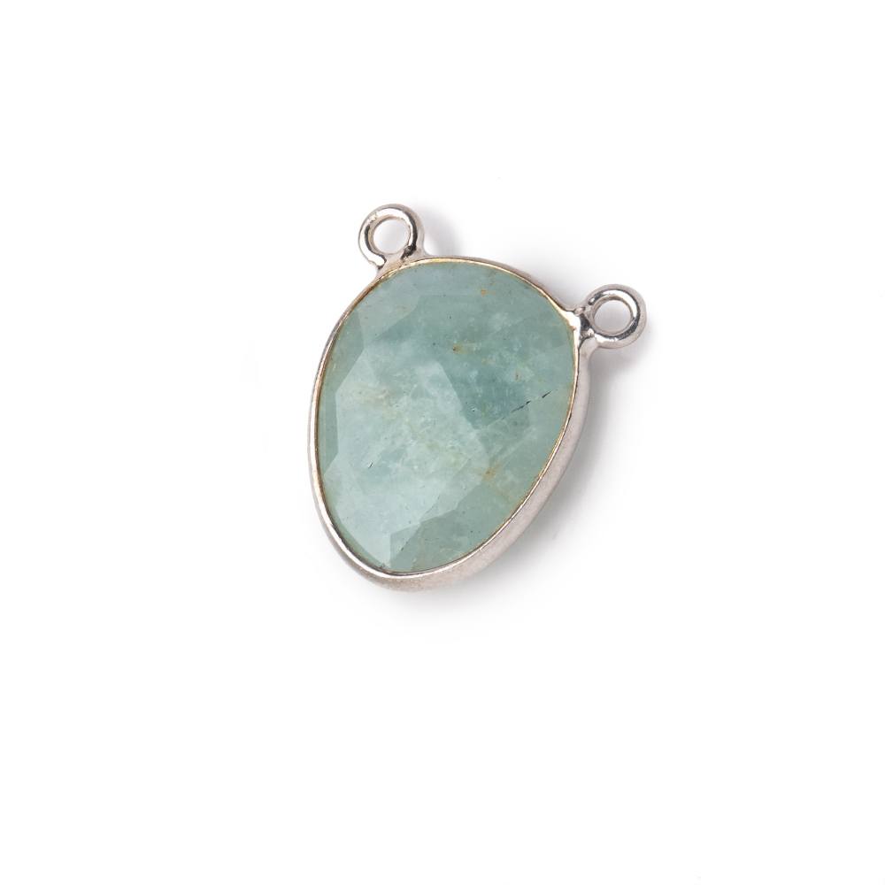 15x12mm .925 Silver Bezel Aquamarine Faceted Nugget Connector 1 piece