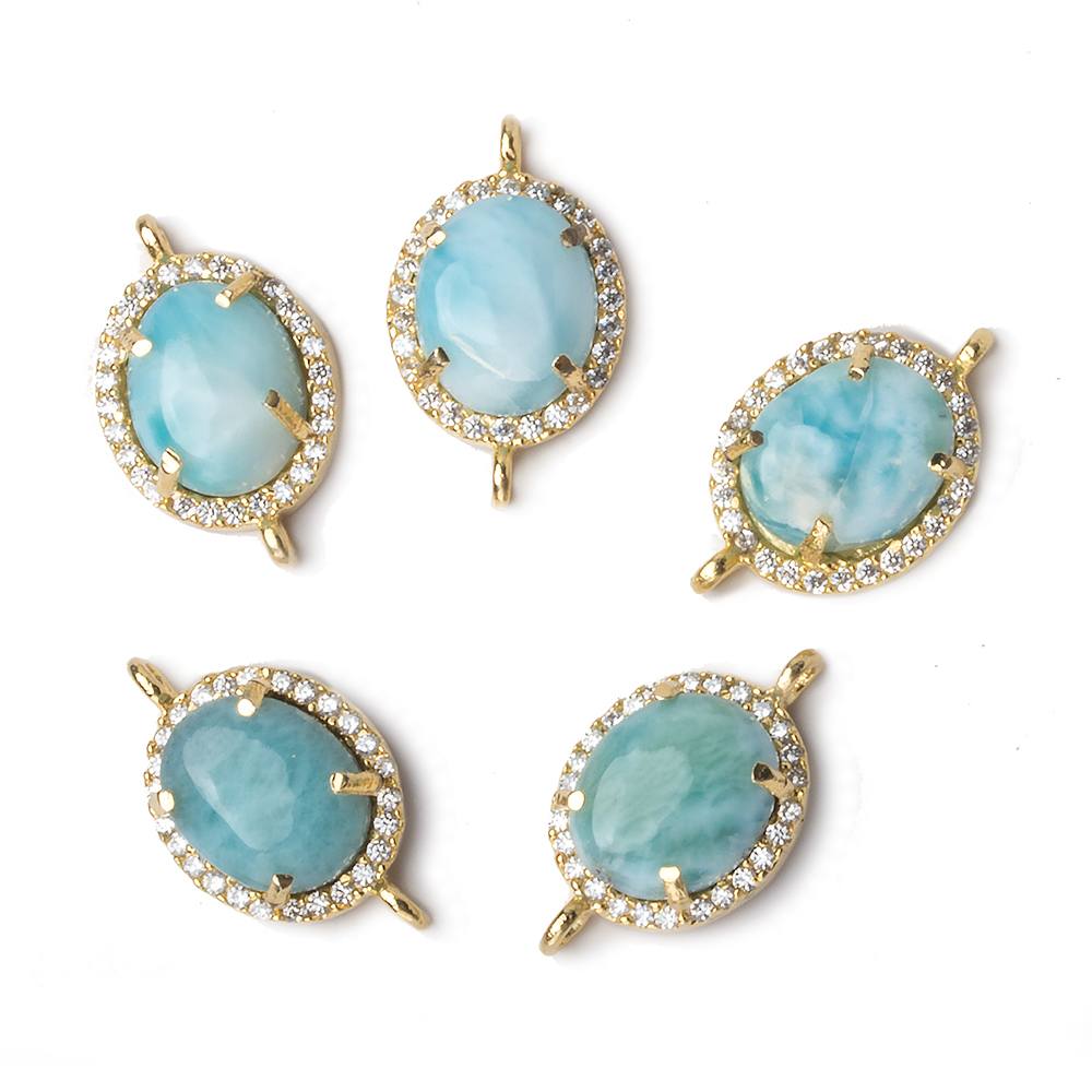 16x11mm Vermeil Bezel White CZ and Larimar Oval Connector 1 focal piece