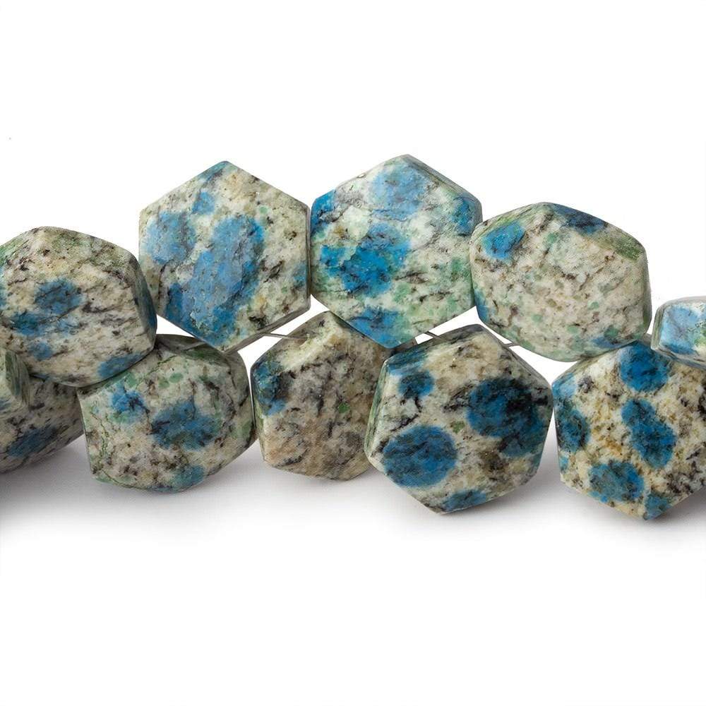 15x15mm  K2 Azurite Granite "K2 Jasper" plain hexagon beads 8 inch 31 beads