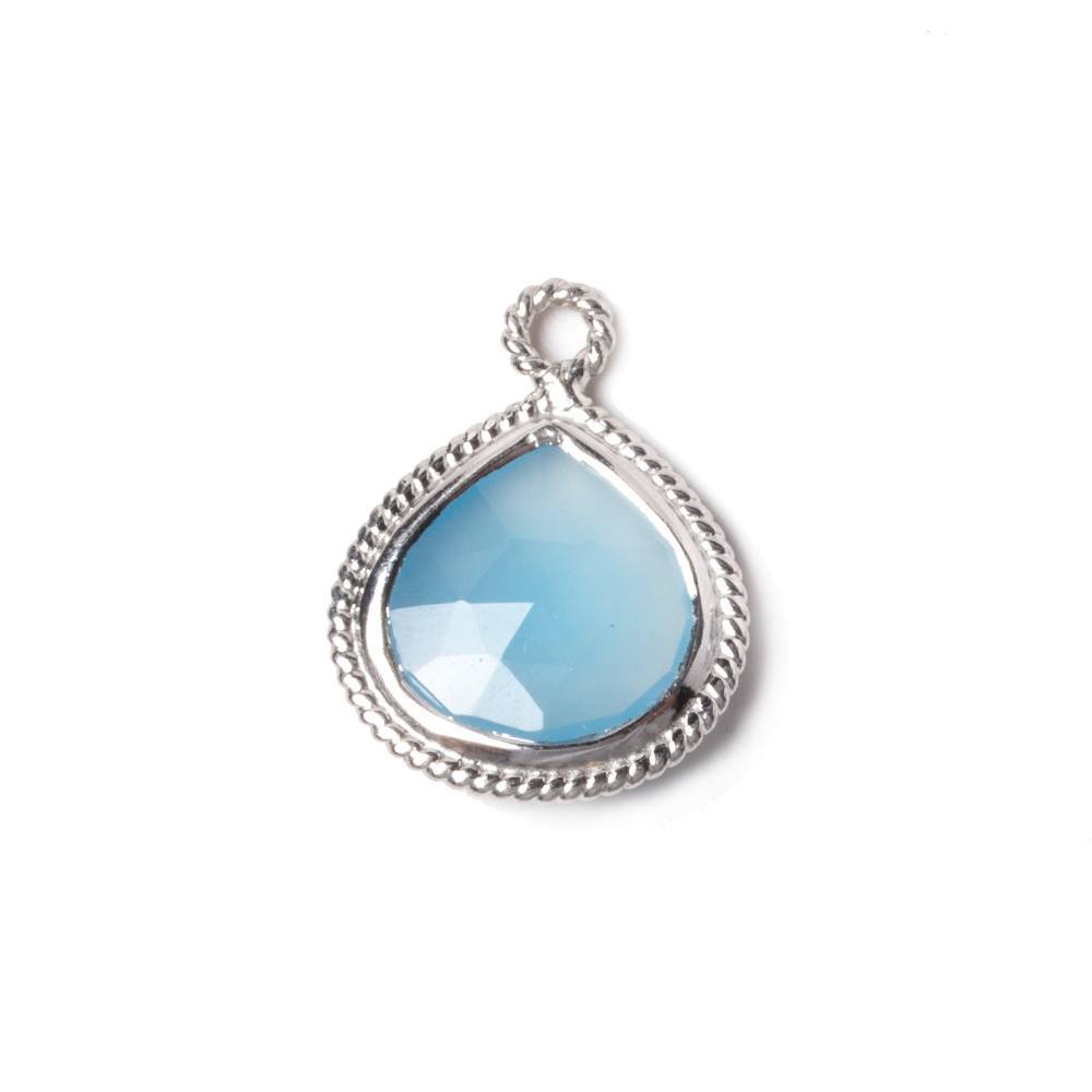 15x15mm Silver Rope Bezel Aqua Blue Chalcedony faceted heart Pendant 1 piece