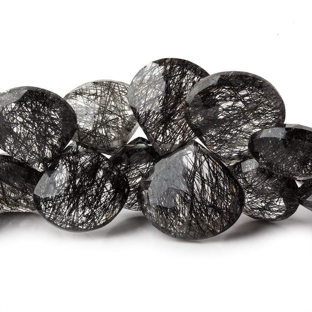 15x16-17x18mm Black Tourmalinated Quartz faceted hearts 6 inch 22 beads AAA