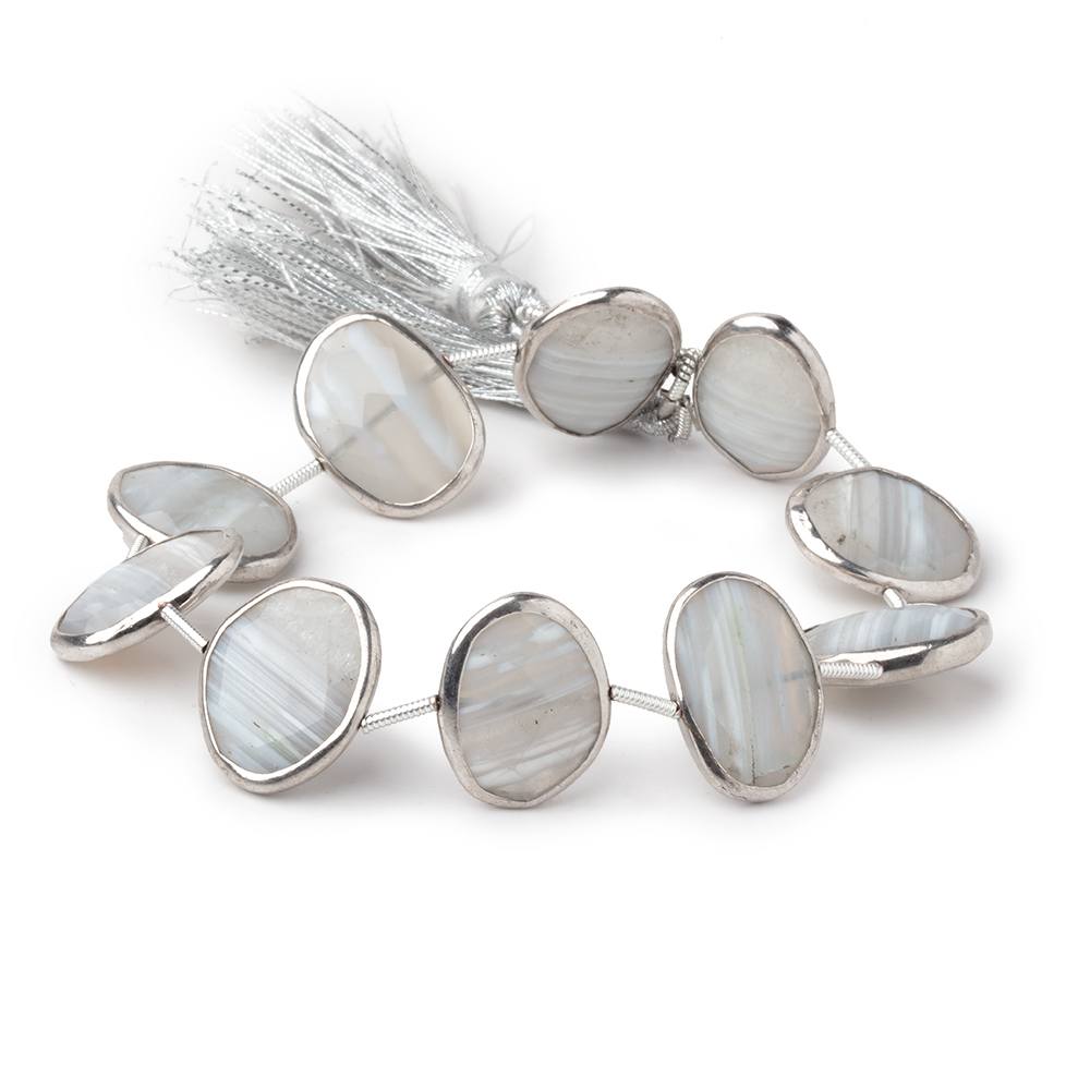 16-17mm Sterling Silver Bezel Banded Agate Faceted Nuggets 7 inch 10 Beads