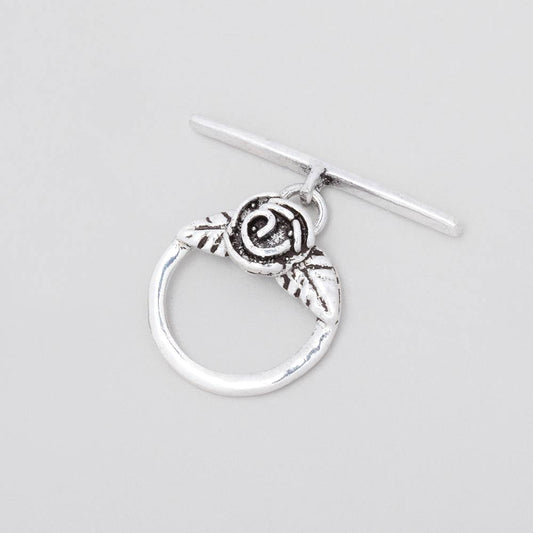 16.5mm Antiqued Sterling Silver Round Toggle Rose Design 1 piece