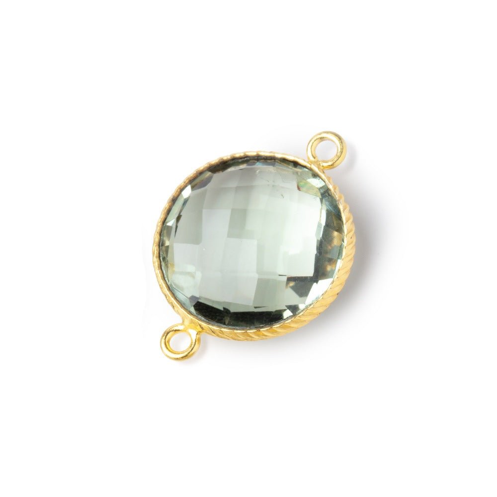 16.5mm Vermeil Rope Bezel Prasiolite Faceted Coin Connector 1 piece
