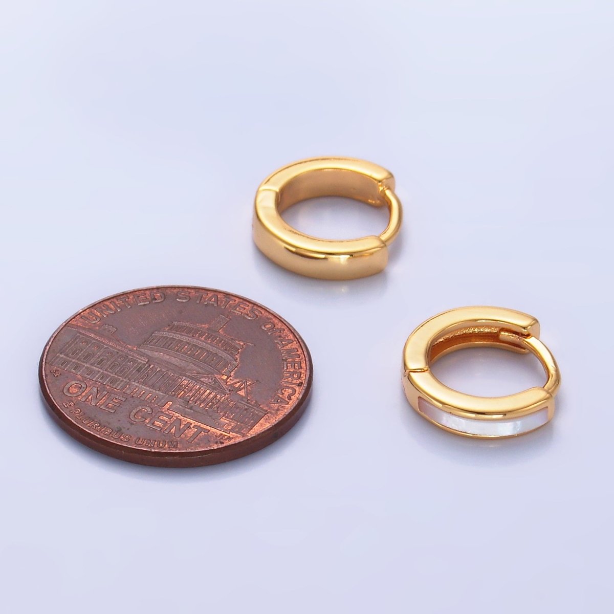 16K Gold Filled 12mm Shell Pearl Lined Cartilage Huggie Earrings | P405
