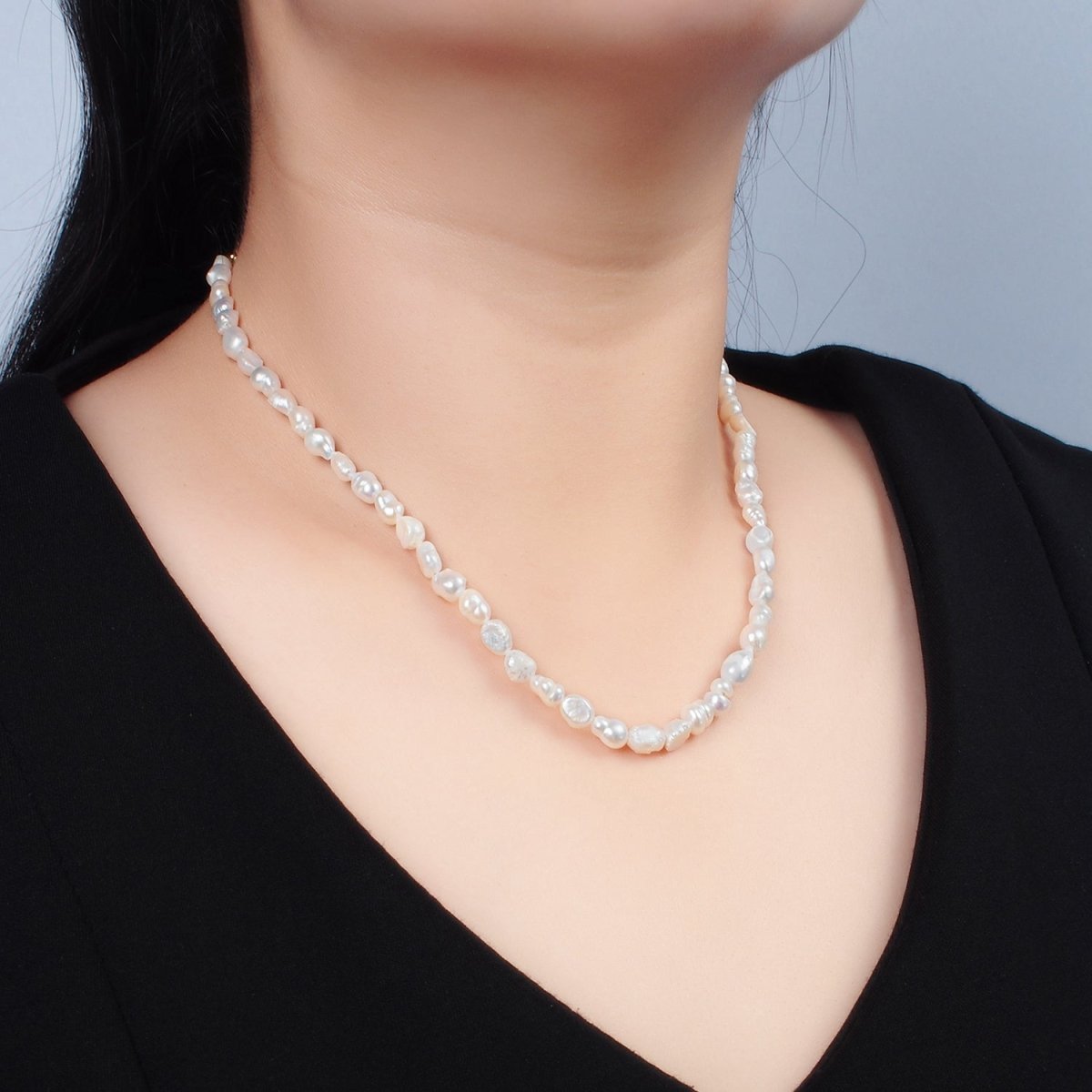16K Gold Filled 6mm White Freshwater Pearl 16 Inch Choker Necklace | WA-2657
