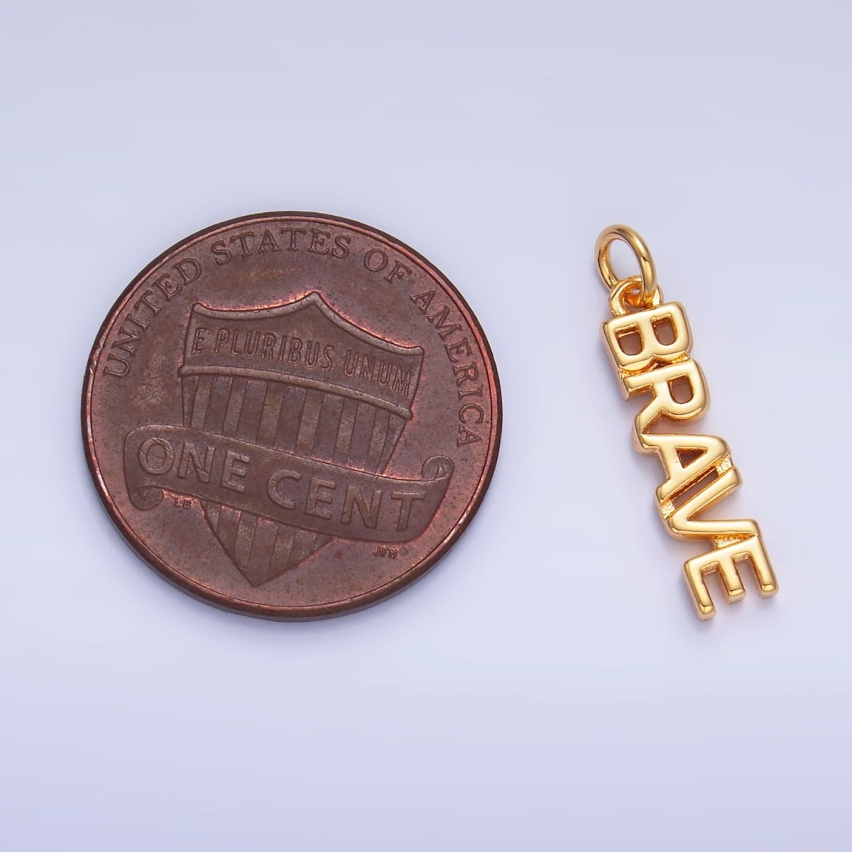 16K Gold Filled "BRAVE" Script Charm in Gold & Silver | W317