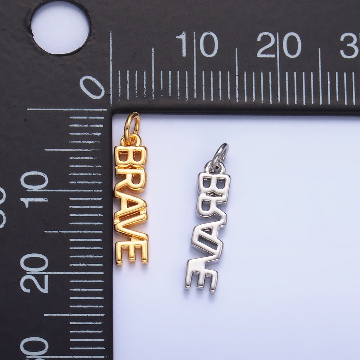 16K Gold Filled "BRAVE" Script Charm in Gold & Silver | W317