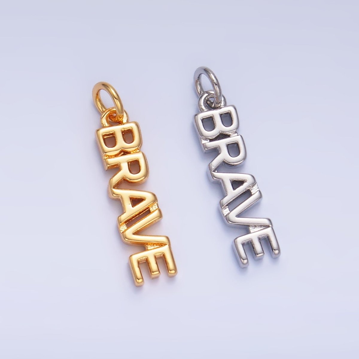 16K Gold Filled "BRAVE" Script Charm in Gold & Silver | W317