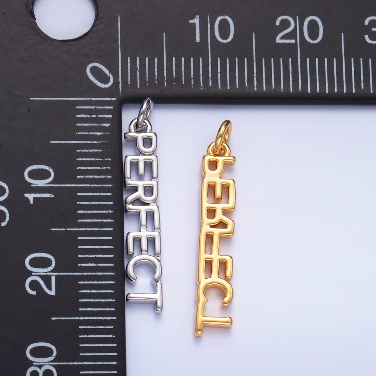 16K Gold Filled "PERFECT" Script Charm in Gold & Silver | W316