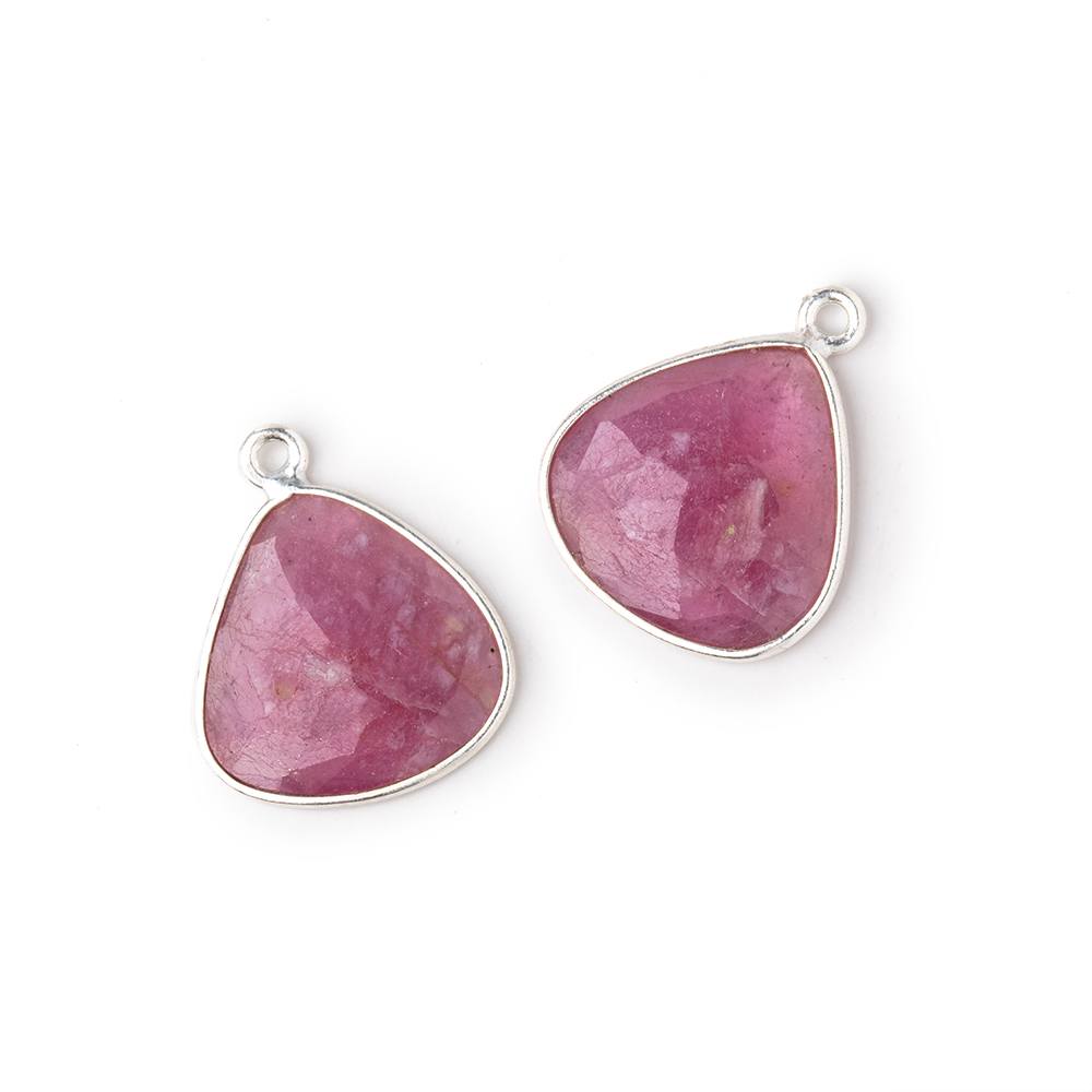16mm .925 Silver Bezel Pink Tourmaline Faceted Heart Set of 2 Pendants