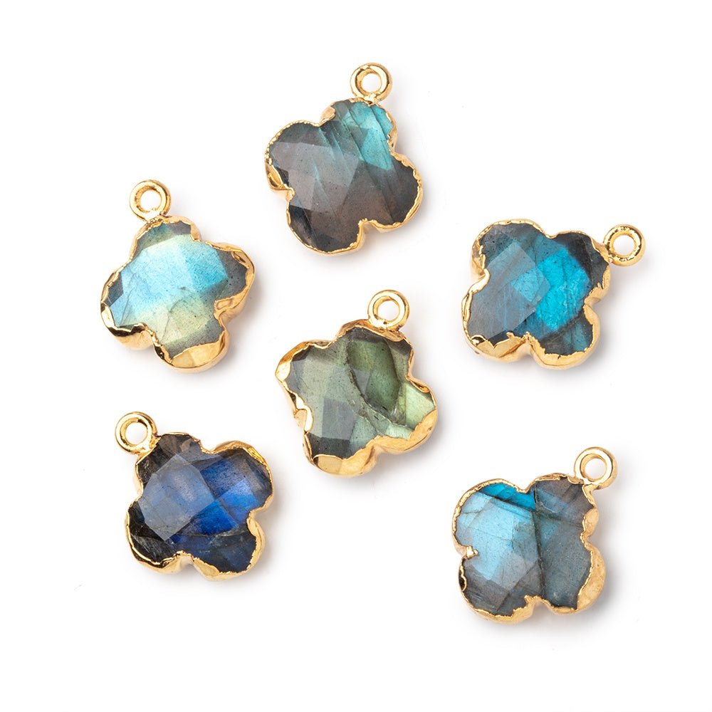 16mm Gold Leafed Labradorite Quatrefoil Pendant 1 focal piece