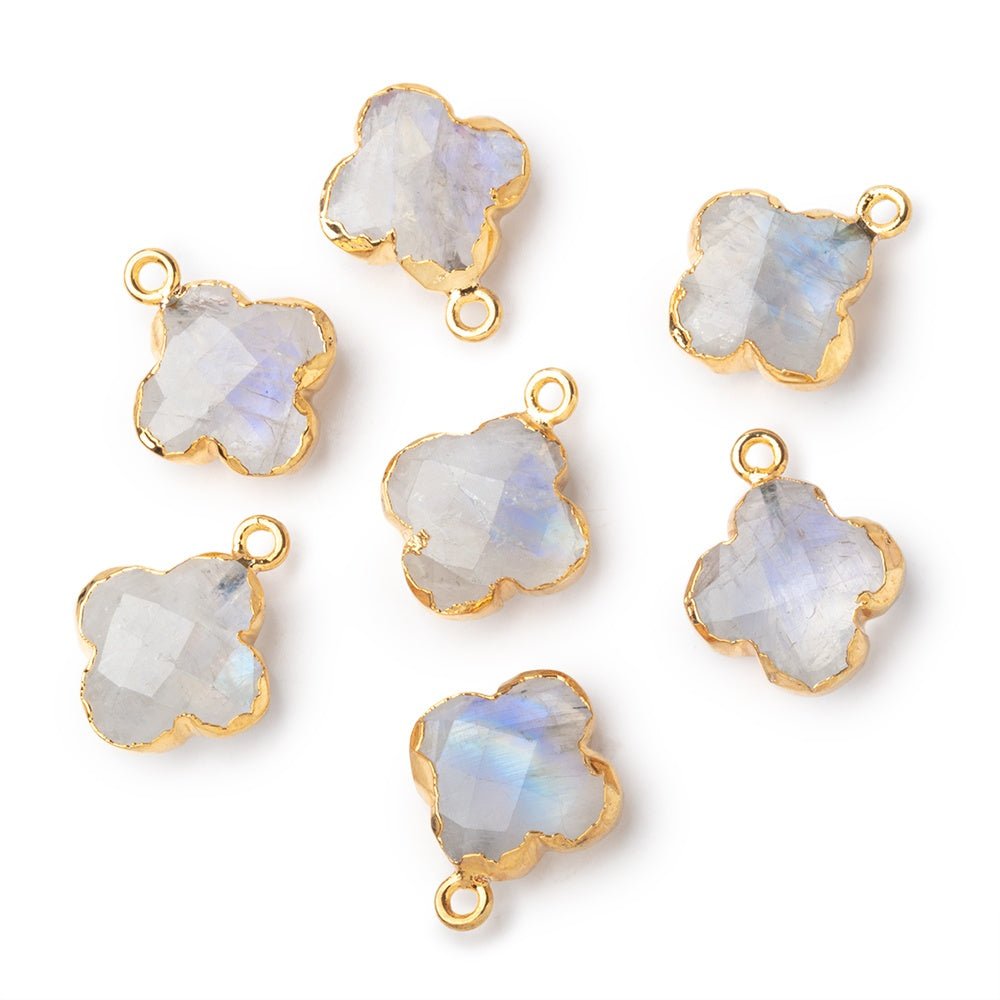 15mm Gold Leafed Rainbow Moonstone Quatrefoil Pendant 1 focal piece