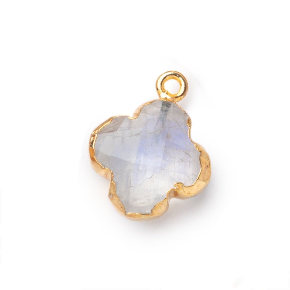 15mm Gold Leafed Rainbow Moonstone Quatrefoil Pendant 1 focal piece