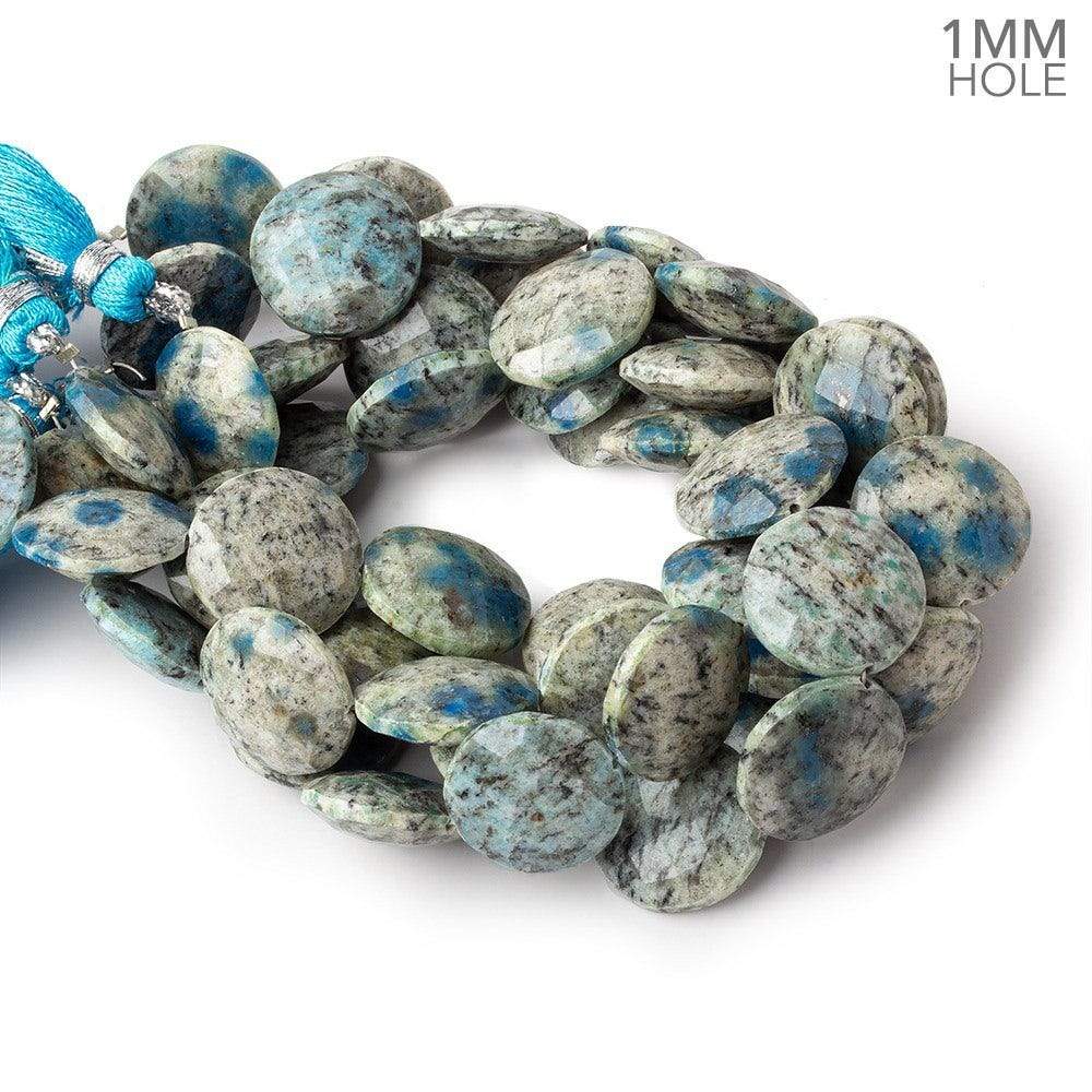 16mm K2 Azurite Granite "K2 Jasper" faceted coins 8 inches 13 pieces 1mm large hole