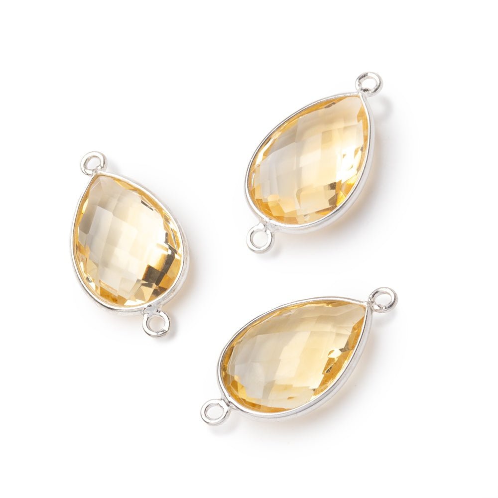 16x11mm Sterling Silver Bezel Citrine Faceted Pear Connector 1 piece