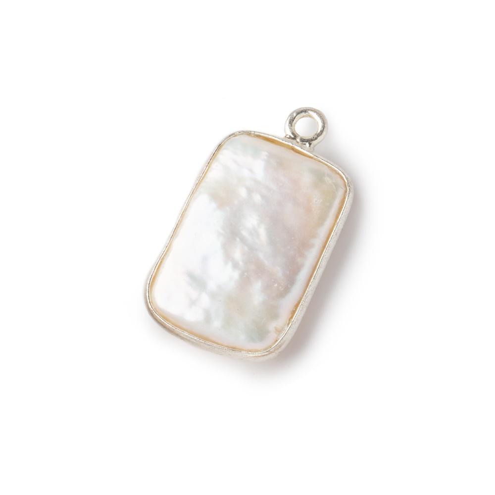 16x12mm Sterling Silver Bezel Off White Rectangle Pearl Pendant 1 piece