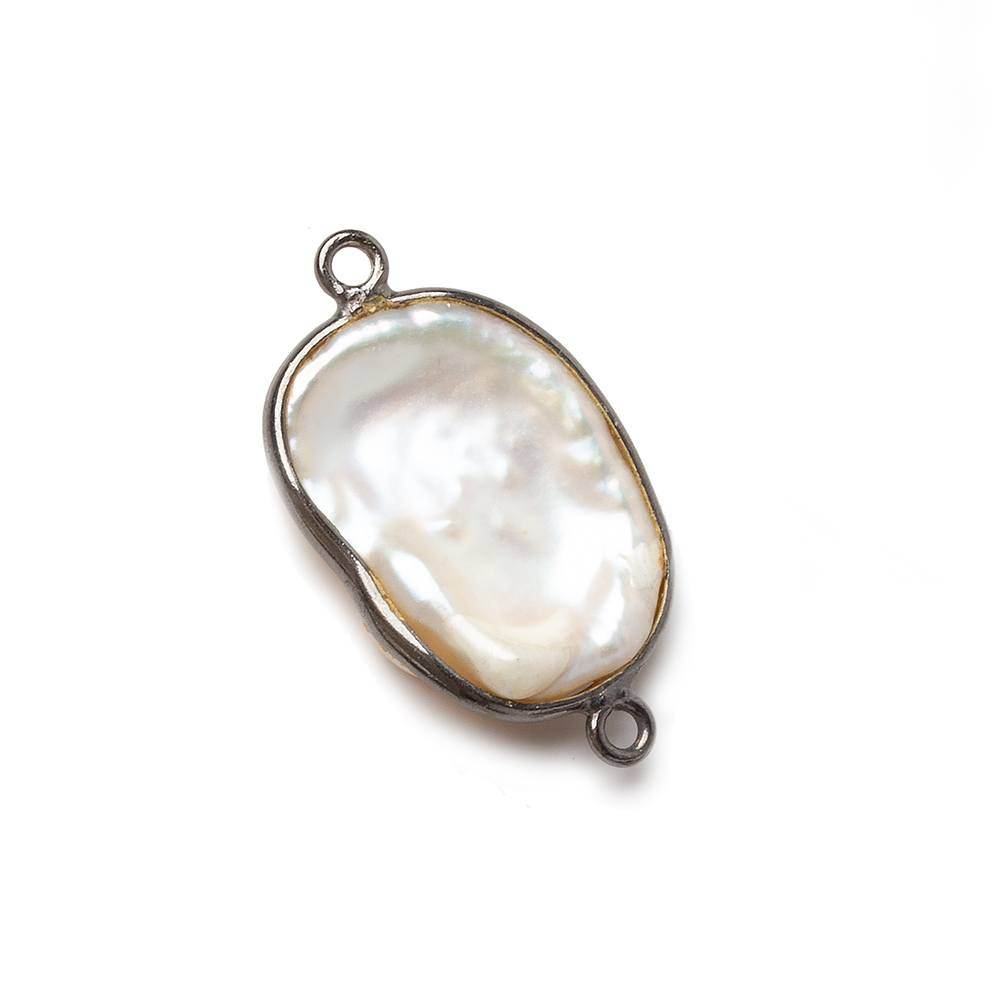 16x13mm Black Gold .925 Bezeled Rose' White Keshi Pearl Connector 1 piece