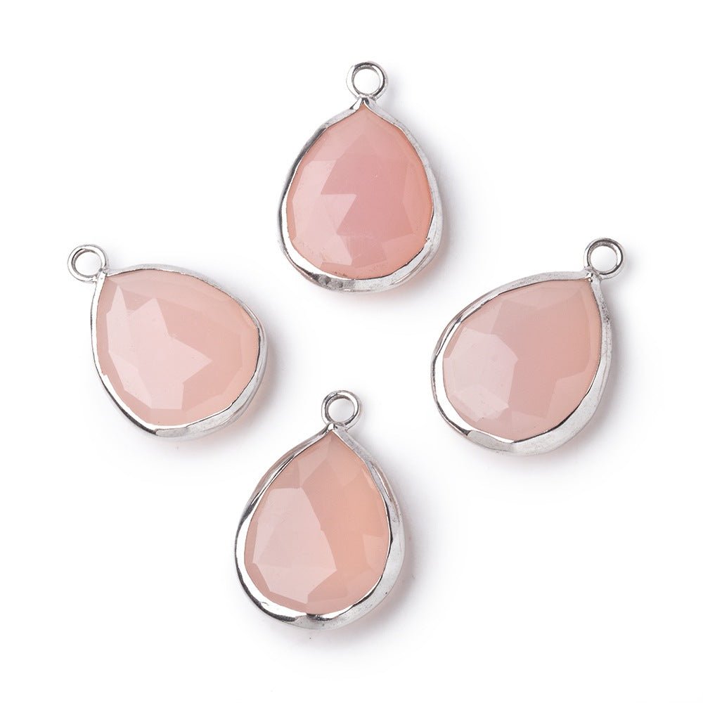 16x14mm .925 Silver Bezel Rose Chalcedony Faceted Pear Pendant 1 piece