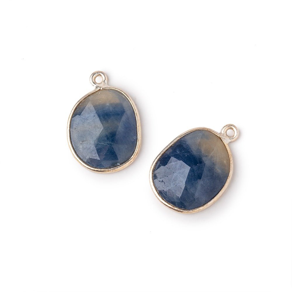 16x14mm .925 Silver Bezel Sapphire Faceted Freeform Set of 2 Pendants