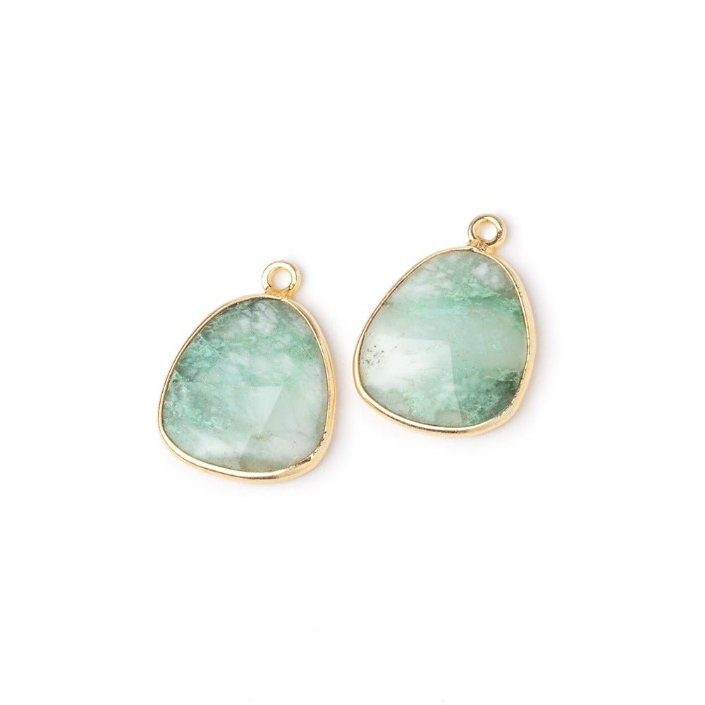 16x15mm Vermeil Bezel Chrysoprase Faceted Freeform Set of 2 Pendants