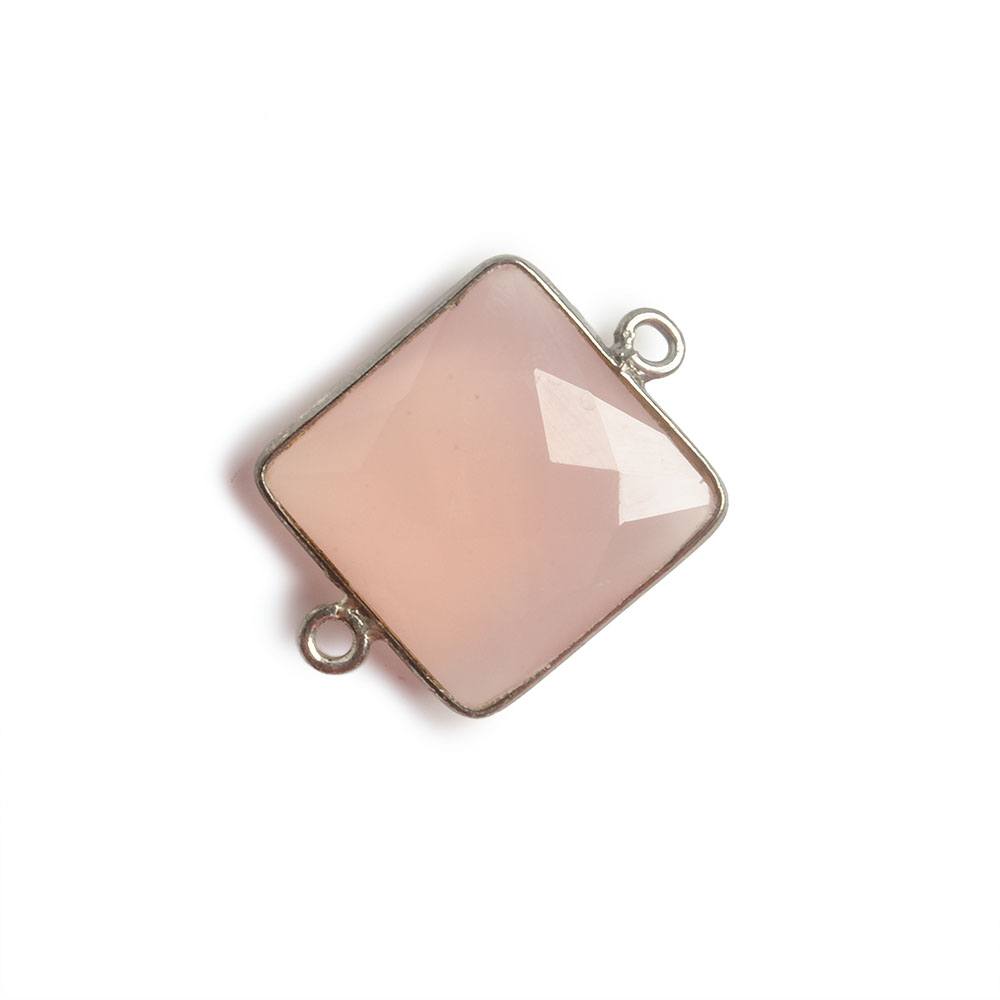 16x16mm Black Gold Bezel Petal Pink Chalcedony Square Connector 1 piece