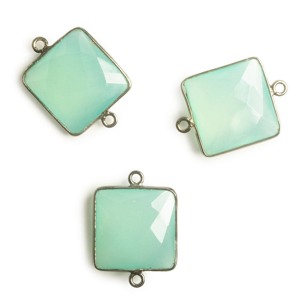 16x16mm Black Gold Bezel Sea Blue Chalcedony Square Connector 1 piece