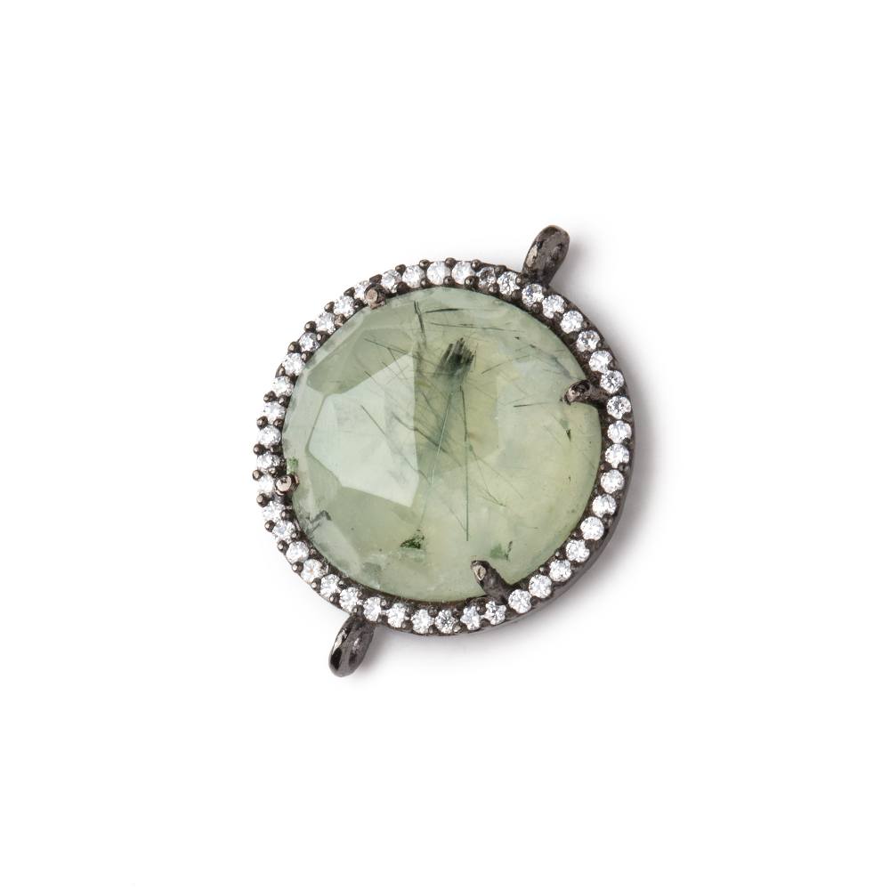 17.5mm Black Gold CZ Bezel Prehnite Coin Connector 1 Focal Bead