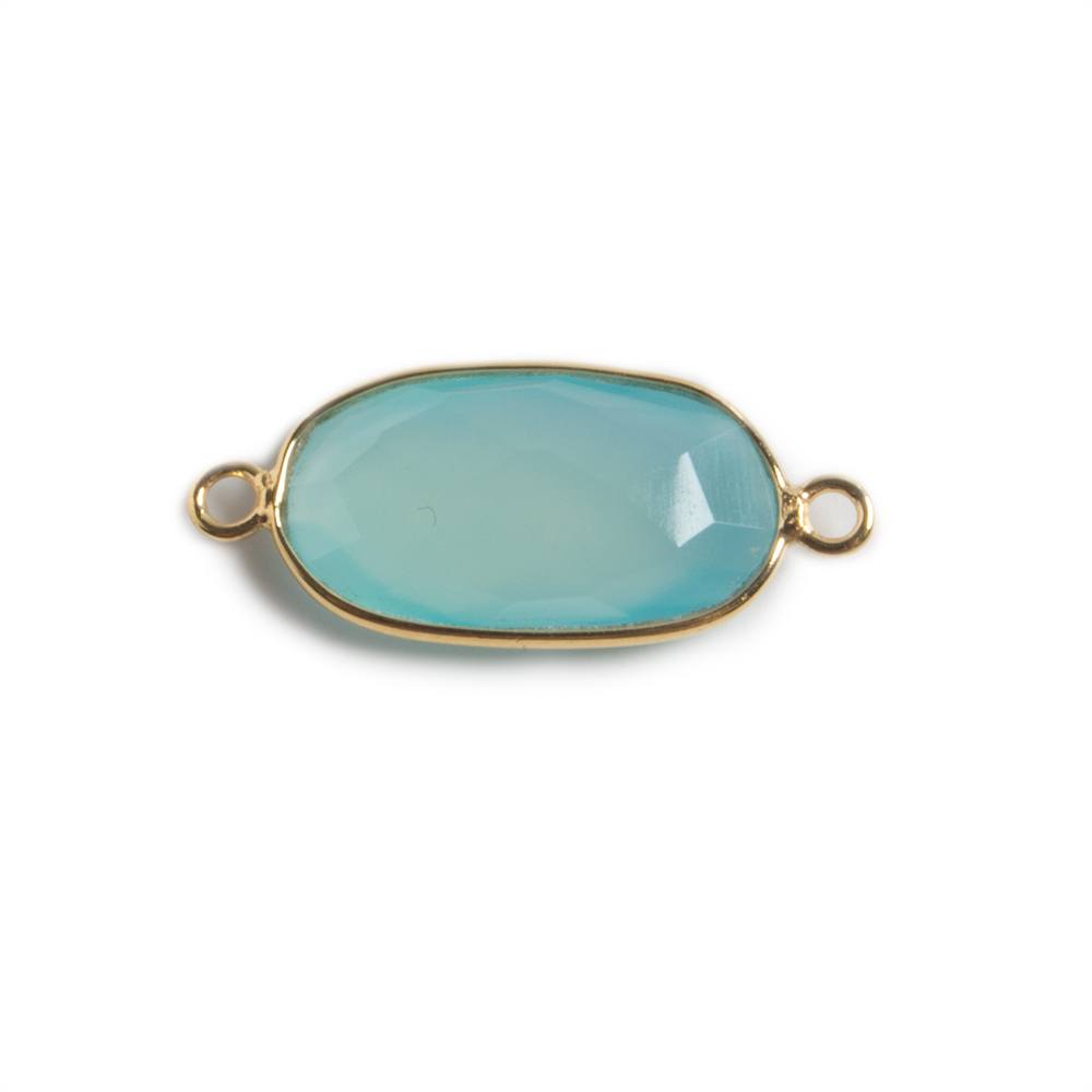 17.5x10mm Vermeil Bezeled Aqua Chalcedony faceted oval Connector 1 piece