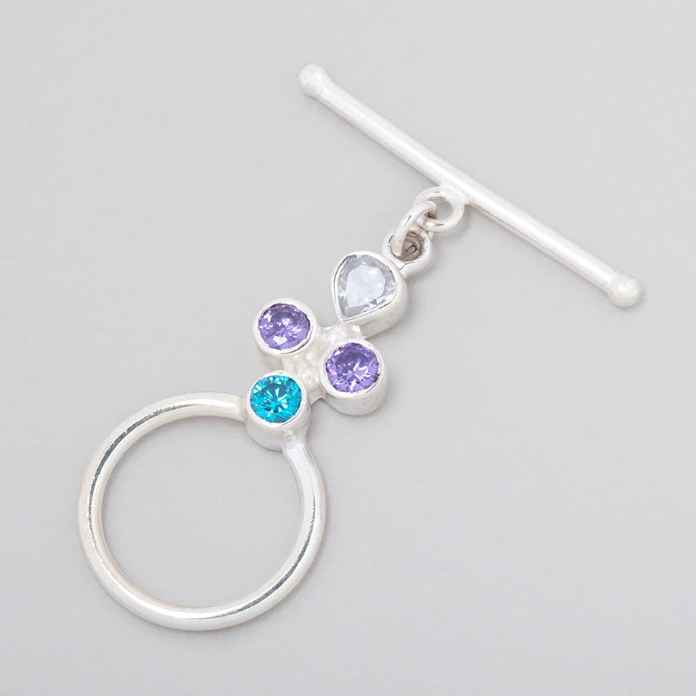 32x18mm Sterling Silver Bezeled Multi Color CZ Toggle 1 piece