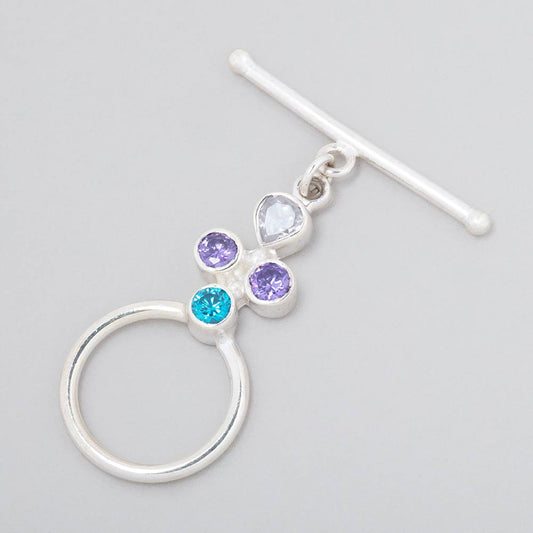 32x18mm Sterling Silver Bezeled Multi Color CZ Toggle 1 piece