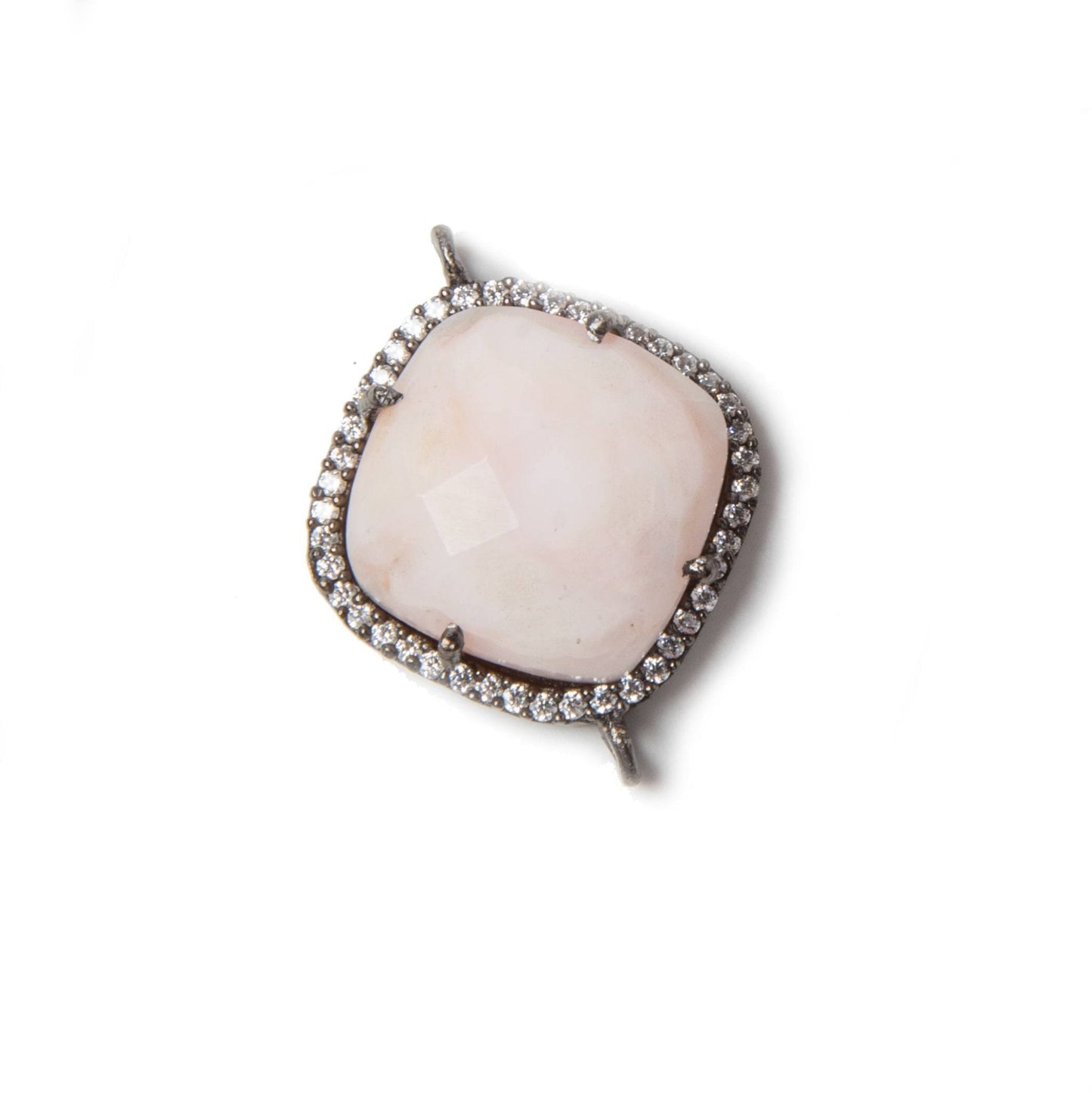 17mm Black Gold Bezeled White CZ & Pink Opal Pillow Connector 1 pc