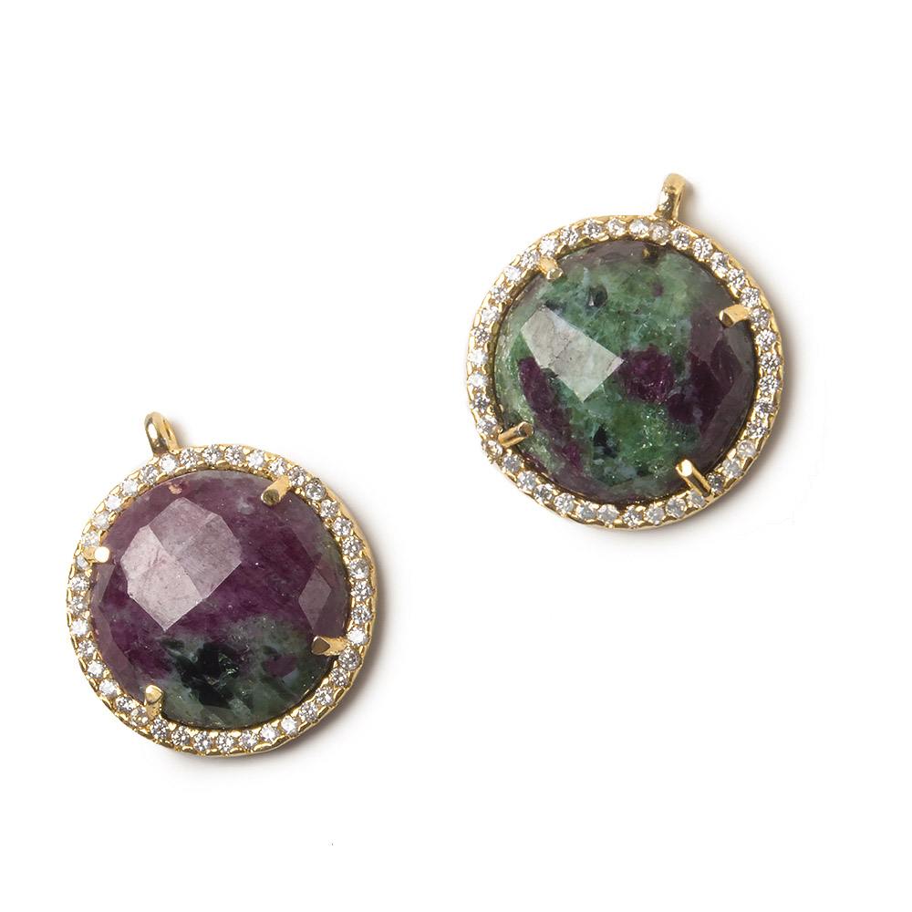 17mm Vermeil Bezel White CZ and Ruby in Zoisite Coin Pendant 1 focal bead