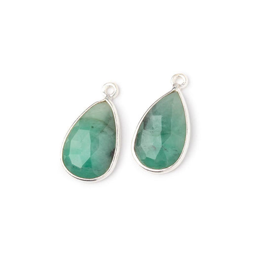 17x11mm .925 Silver Bezel Emerald Faceted Pear Set of 2 Pendants