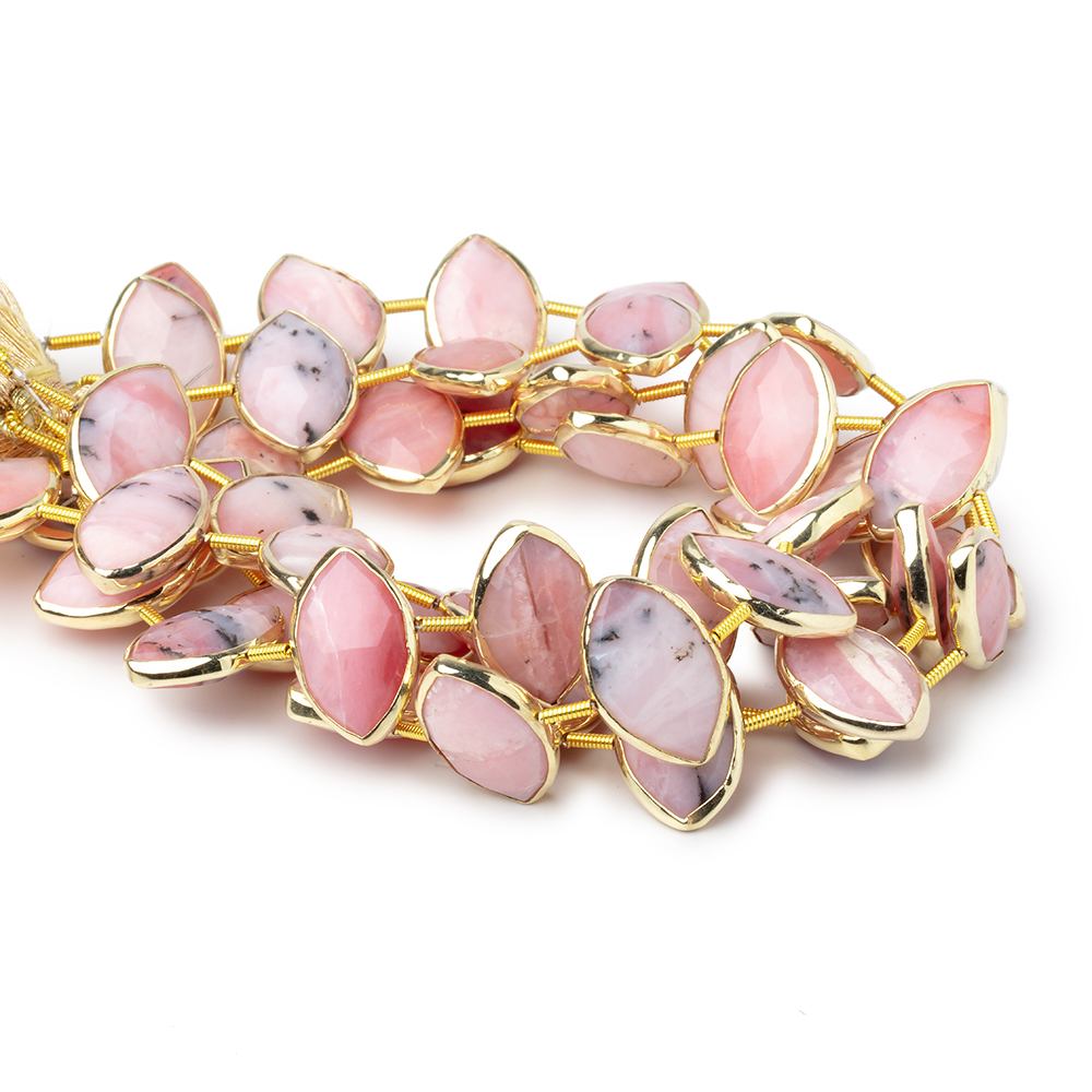 17x11mm Vermeil Bezel Pink Peruvian Opal Faceted Marquise Strand 12 Beads