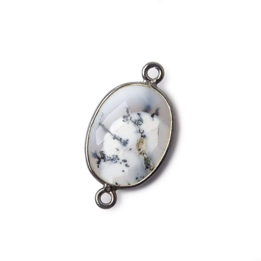 17x13mm Black Gold .925 Bezel Dendritic Opal Faceted Oval Connector 1 piece