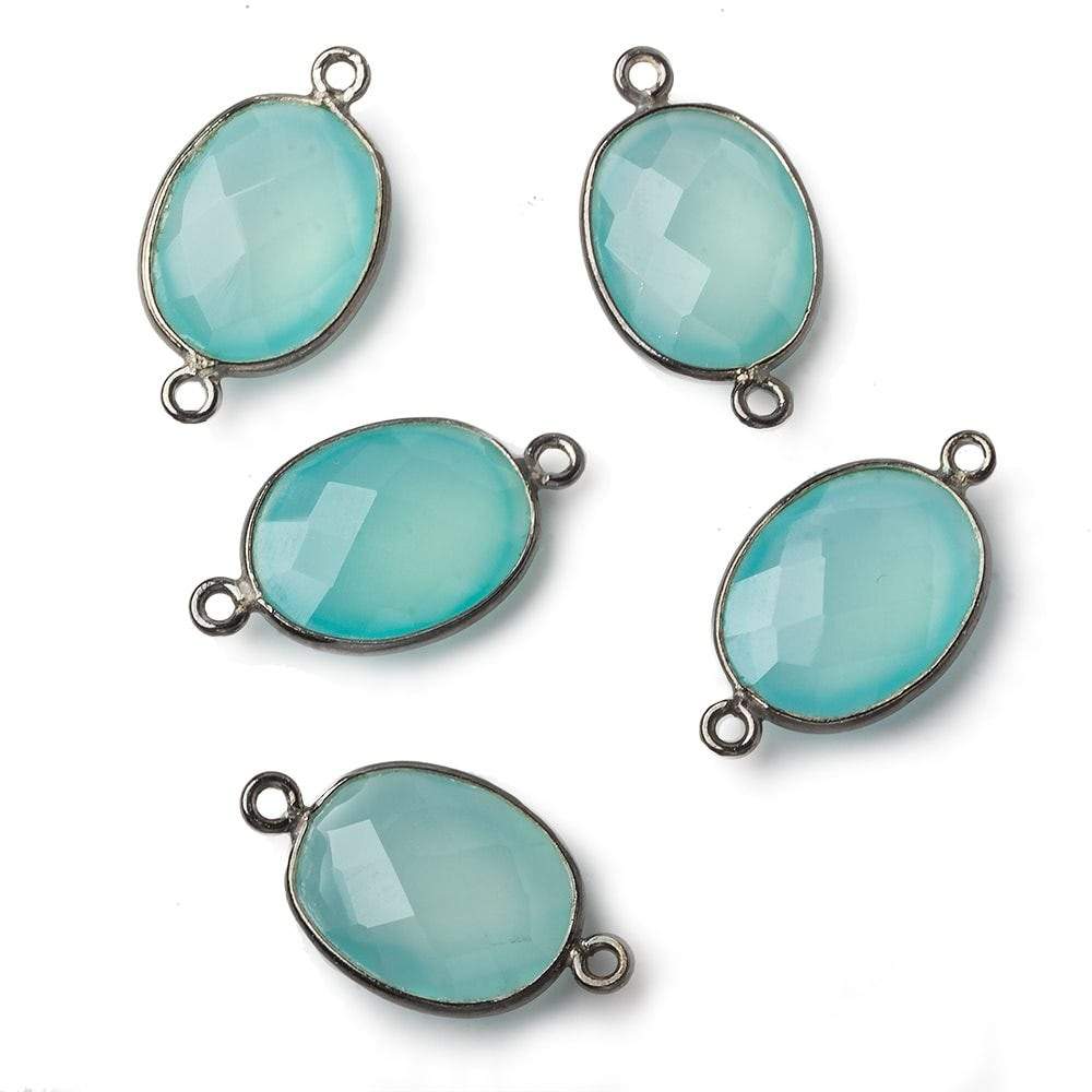 17x13mm Black Gold .925 Bezel Sea Chalcedony Faceted Oval Connector 1 piece
