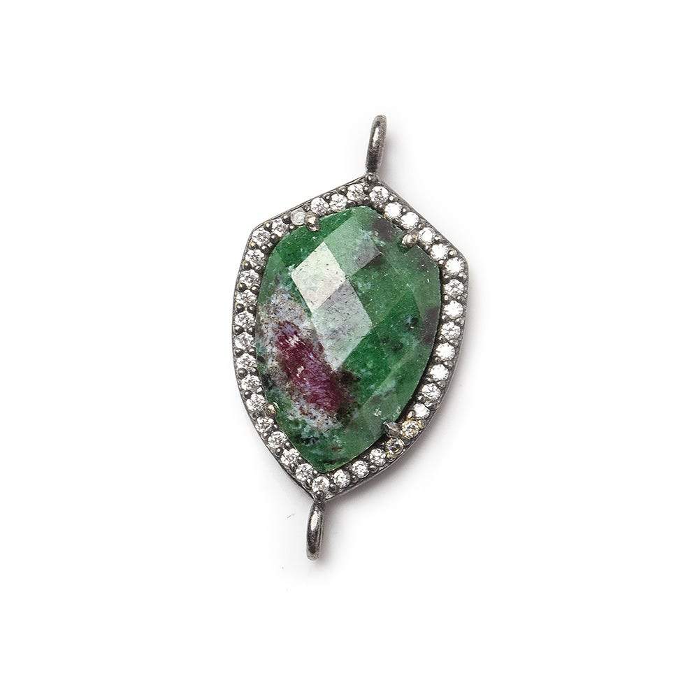 17x13mm Black Gold Bezel White CZ & Ruby in Zoisite Shield Connector 1 focal bead