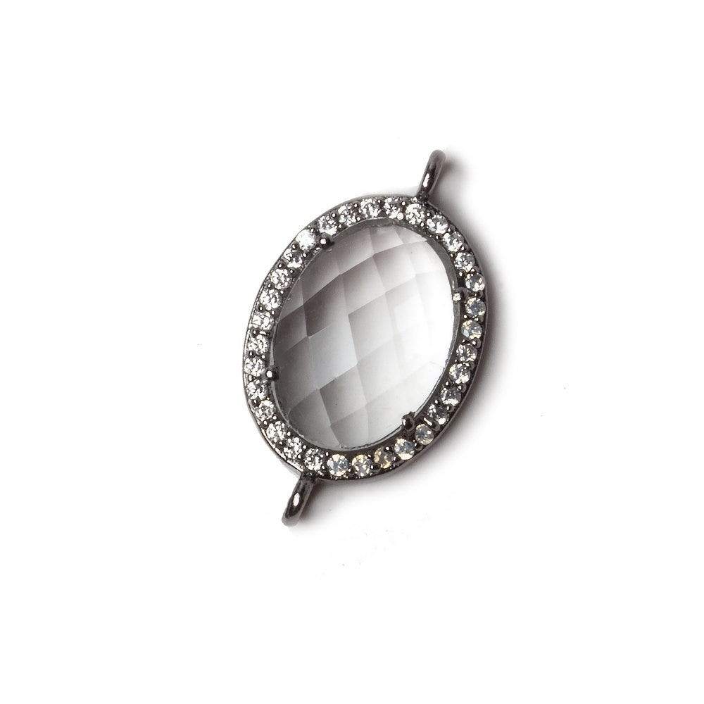 19x15mm Black Gold Bezeled CZ & Crystal Quartz Oval Connector 1 pc