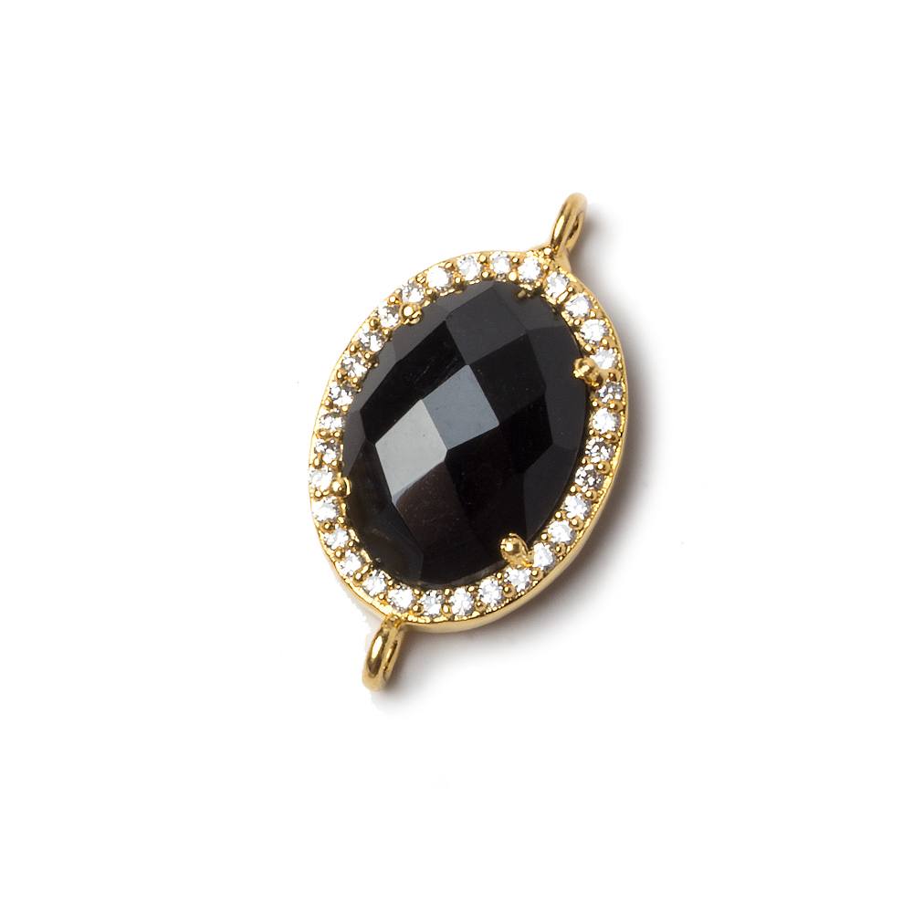 17x13mm Vermeil Bezeled CZ & Black Chalcedony Oval Connector 1 pc