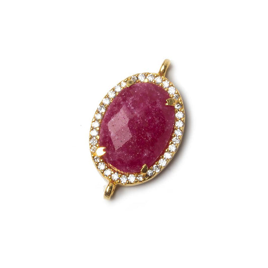 17x13mm Vermeil Bezeled CZ & Ruby Oval Connector 1 pc