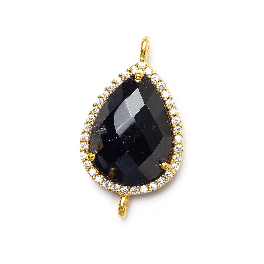 17x13mm Vermeil Bezeled White CZ and Black Chalcedony Pear Connector 1 piece
