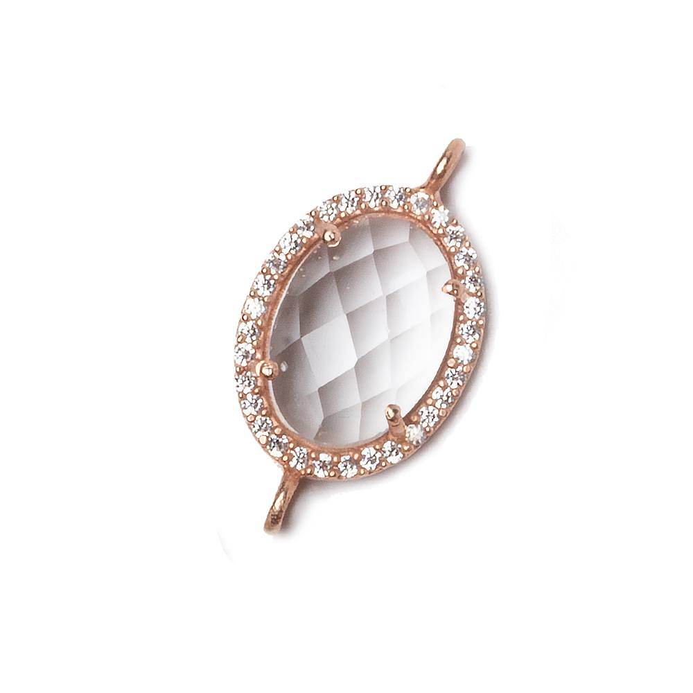 17x13mm Rose Gold Bezeled CZ & Crystal Quartz Oval Connector 1 pc