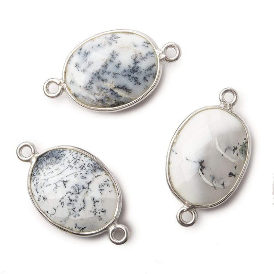 17x13mm Silver .925 Bezel Dendritic Opal Opaque Faceted Oval Connector 1 piece
