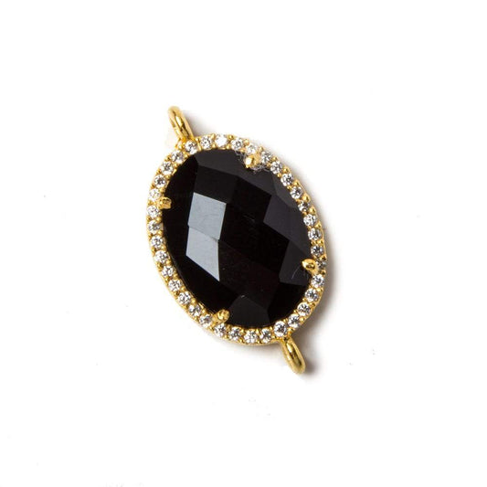 17x13mm Vermeil Bezeled White CZ & Black Chalcedony Faceted Oval Connector 1 pc