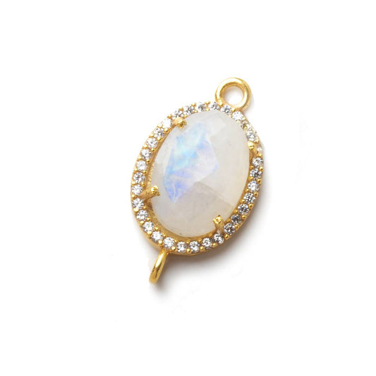 17x13mm Vermeil CZ Bezel Rainbow Moonstone Oval Connector 1 piece